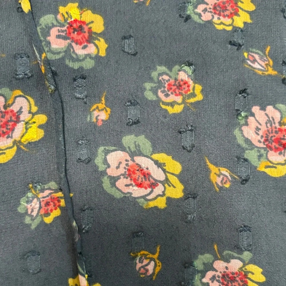 LOFT Teal Floral Blouse with Ruffle Detail - Picture 3 of 3